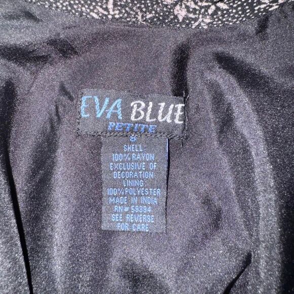 90s Eva Blue Black and Tan floral beaded ruffle dress - Picture 5 of 8